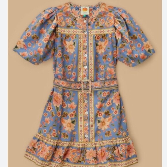 Farm Rio Superbloom Tapestry Blue Mini Floral Dress NWT Size Medium NWT - Picture 2 of 11